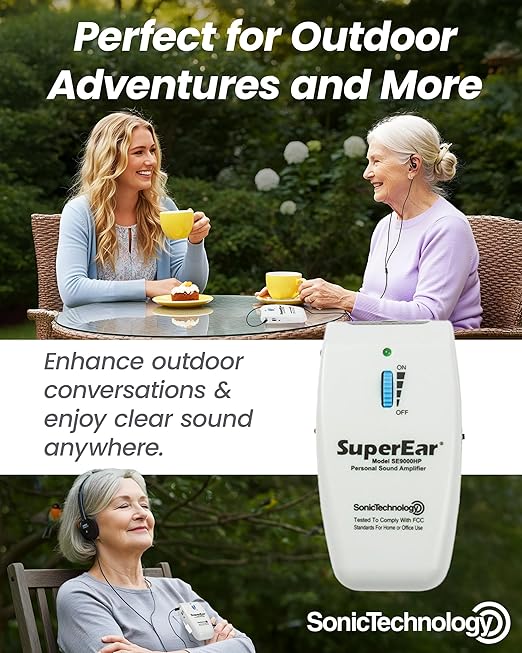 SuperEar Model SE9000HP for Seniors - Hearing Amplifiers for Seniors & Elderly, Super Ear Personal Sound Amplifier, Sound Amplifier Listening Device & Audio Accessories in 50dB Ambient Sounds Increase