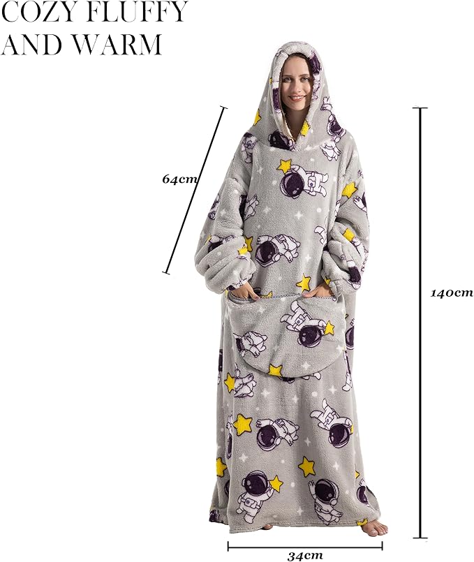Blanket Hoodie, Long Hooded Blanket Sweatshirt as Birthday Gifts for Women Men, Long Wearable Blanket for Women Men.