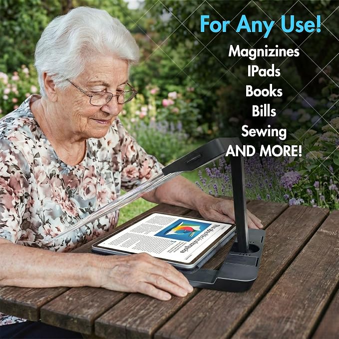 MAGNIPROS LED Page Magnifier with Stand – Full Page Lighted Magnifying Glass for Reading Small Print, Foldable & Adjustable Stand, Portable Magnifier Reduces Eye Strain for Seniors