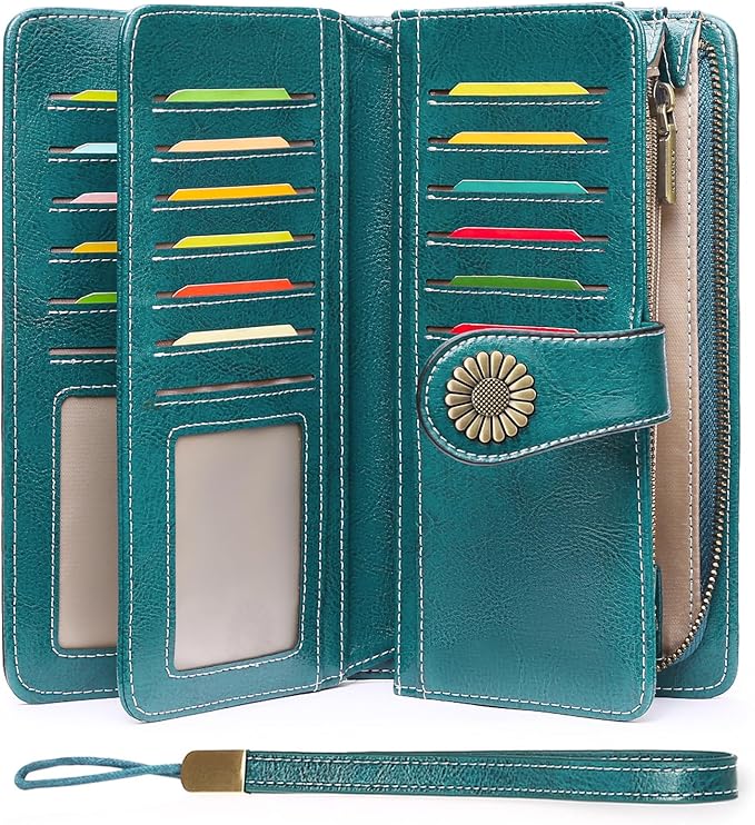 SENDEFN Wallets for Women Leather Credit Card Holder with RFID Blocking Large Capacity Wristlet | with RFID Blocking