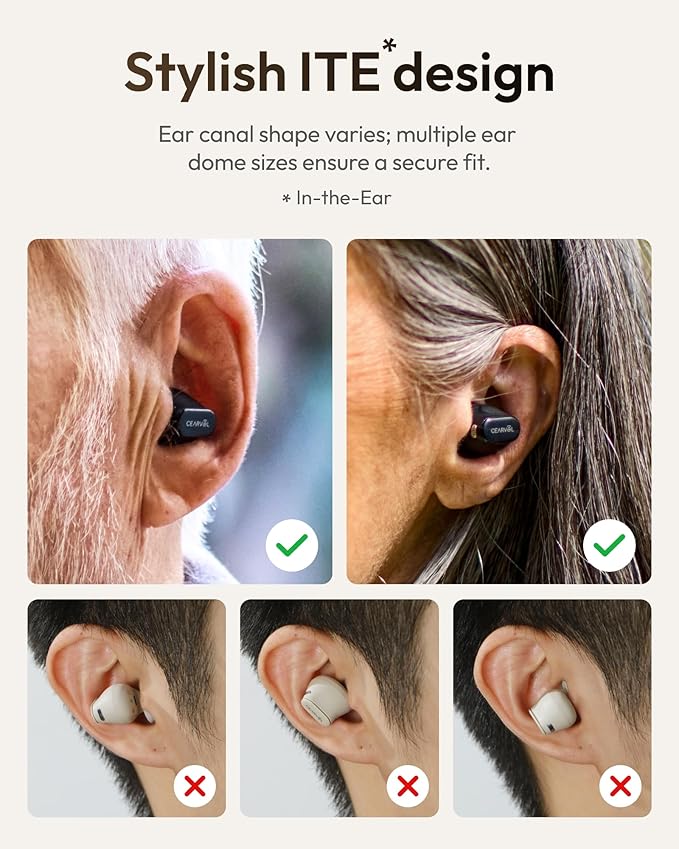 Cearvol-Wave Lite OTC Hearing Aids with Bluetooth App Control AI Noise Reduction AUX-in OVR Rechargeable for Mild to Moderate Severe Hearing Loss Adults Seniors, Starlight