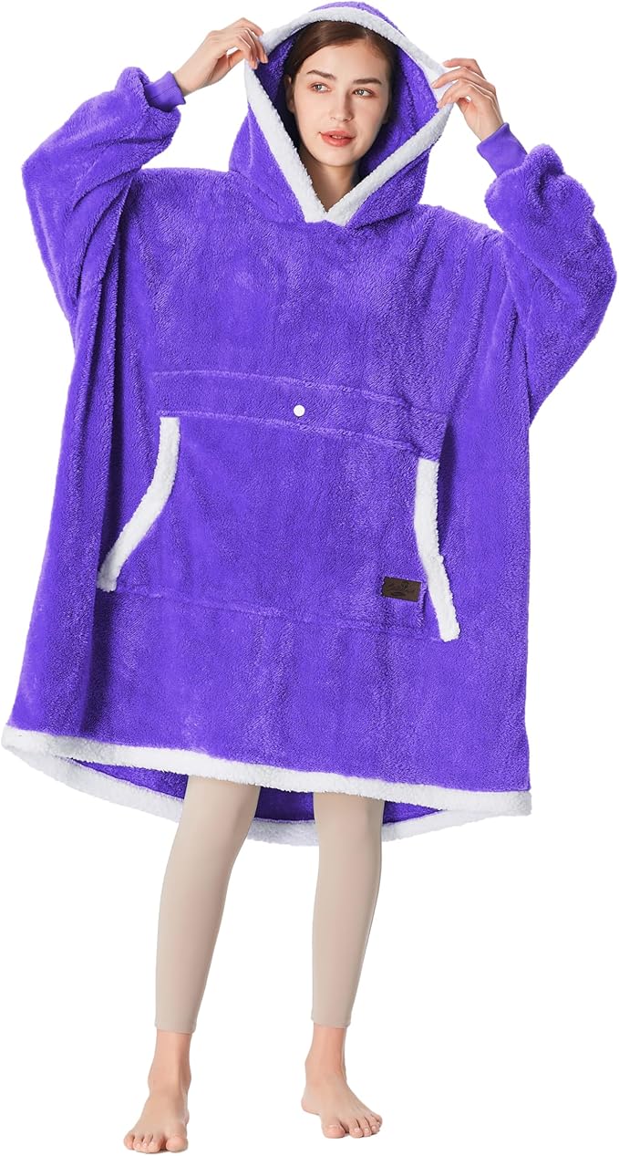 Catalonia Oversized Blanket Hoodie Sweatshirt, Wearable Sherpa Lounging Pullover for Adults Women Men