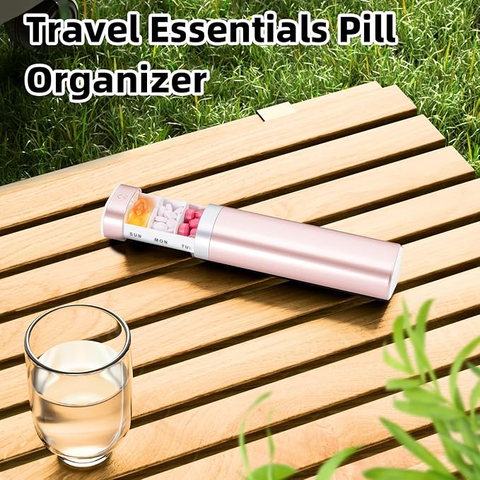 Betife Travel Pill Organizer Weekly 7 Day, Compact Daily Pill Box, Portable Medicine Case, Cute Pill Holder for Vitamins Supplements, Drawer-Shaped Pills Organizer(Pink)