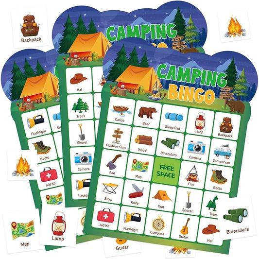 24 Player Camping Bingo Game Cards for Group Activities Party Supplies