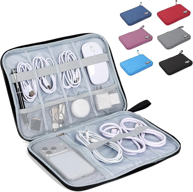 Electronic Organizer Travel Case, Slim Cable Accessories Pouch, Single Layer Tech Pouch & Cord Storage Bag for Chargers, Power Bank, SD Cards - Minimalist Travel Essentials