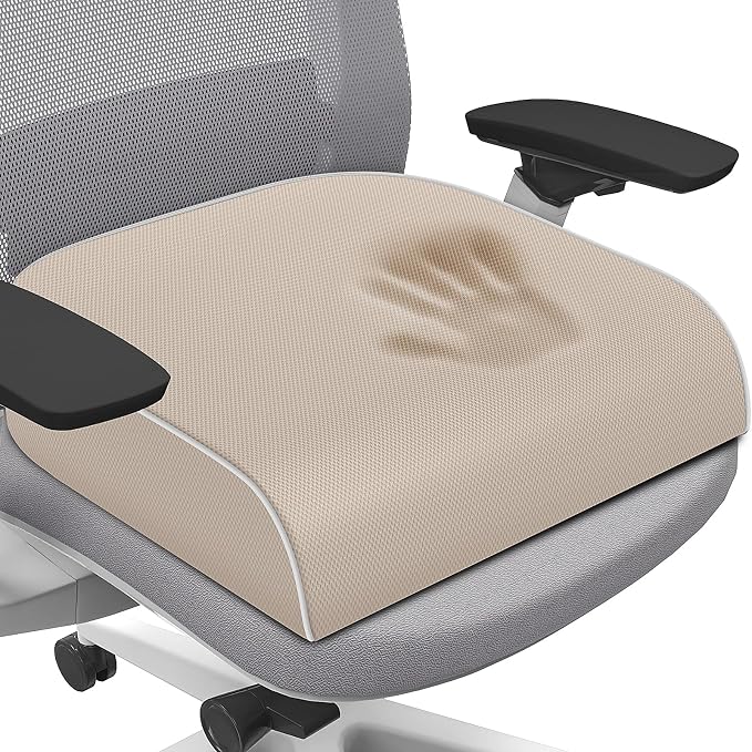 SweetSlubr Seat Cushion for Tailbone Pain Relief, Office Chair Cushion, Memory Foam Large Chair Pad with Non-Slip Cover for Soft Support at Office Chair, Car Seat, Airplane Beige/Large