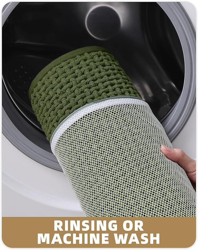 Color&Geometry Chenille Pile Large Bathroom Rugs Upgraded Denser, 24"x59" Non Slip Absorbent Green Bath Mats for Bathroom Thin Fit Under Door, Washable Quick Dry