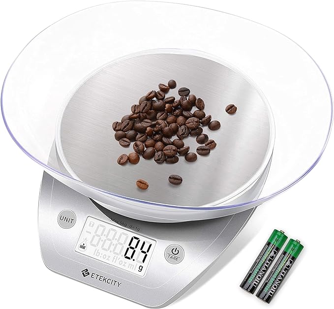 Etekcity 0.1g Food Kitchen Scale,Bowl,Digital Grams and Ounces for Weight Loss,Dieting,Baking,Cooking,and Meal Prep,11lb/5kg,Stainless Steel Silver,(Pack of 12)