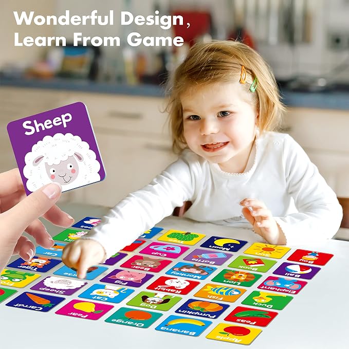 Hebayy Memory Matching Game, 72 PCS First Words Matching Cards for Toddlers 36 Pairs Memory Cards Educational Toys for Preschool 4 5 6 Years Old