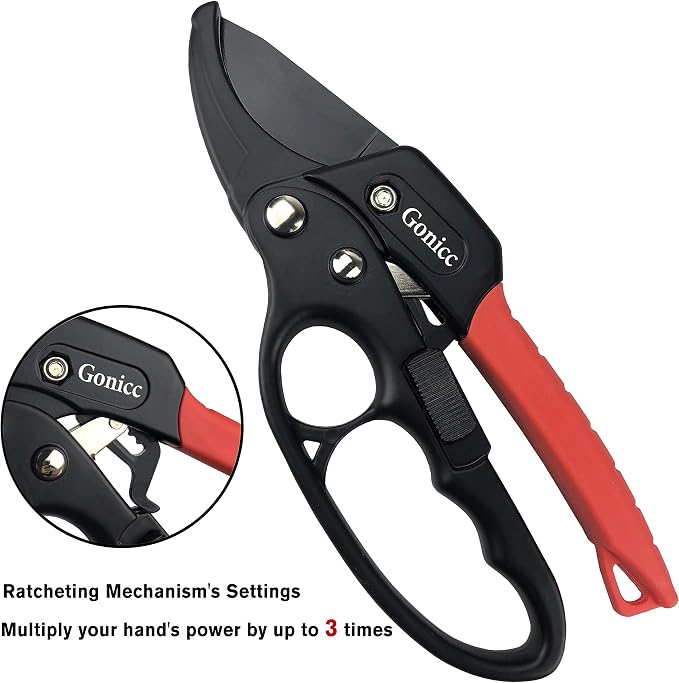 gonicc 8" Professional Ratchet Anvil Pruning Shears (GPPS-1011) | Ratcheting Mechanism, Anvil groove design, Reinforced Design Handle, Garden Shears Clippers, Hand Tools Scissors