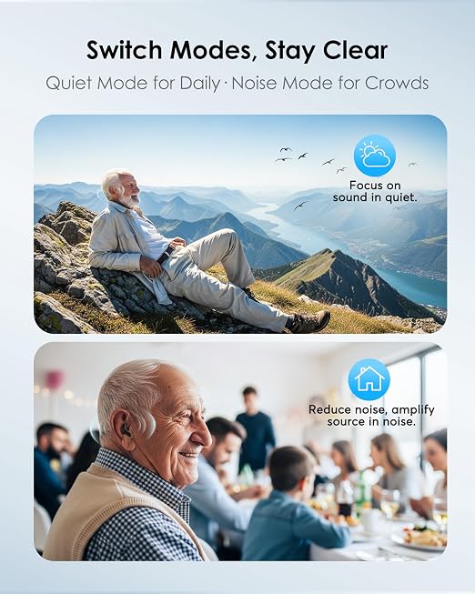 Karthus Hearing Aids, Rechargeable Hearing Aids for Seniors with Hearing Loss, Noise Cancelling & Clear Sound, Comfort & Invisible, 100H Battery Life, 7 Volume Levels, One-Button Operation, Char Black