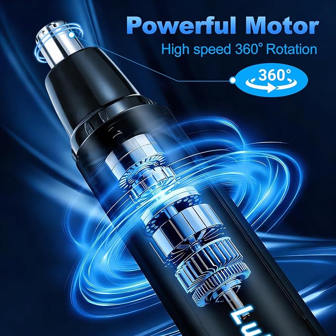 Rechargeable Ear and Nose Hair Trimmer, 4-in-1 Professional Painless Eyebrow & Facial Hair Trimmer for Men Women, Powerful Motor and Dual-Edge Blades for Smoother Cutting,Black