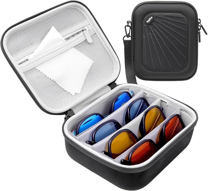 Krypthos Travel Sunglasses Organizer Case, Portable Eyeglasses Storage Box Eyewear Glasses Display Case for Men Women