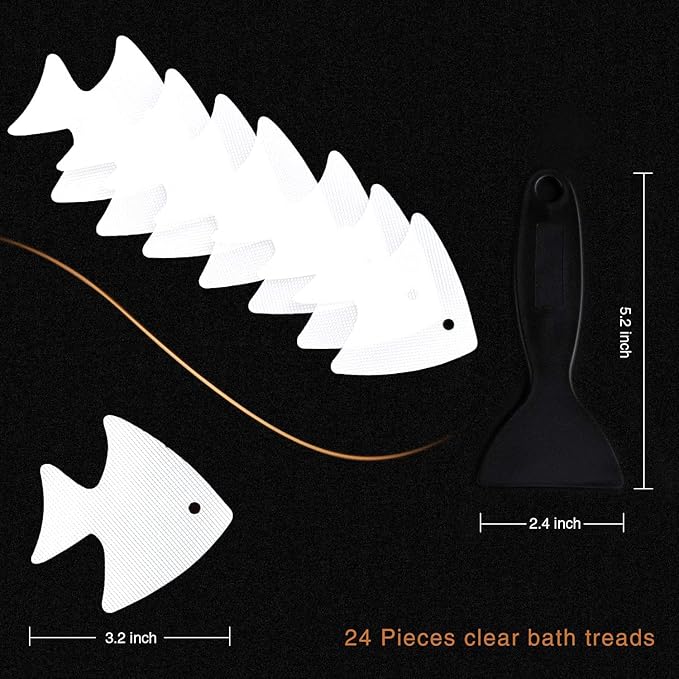Bathtub Stickers Non-Slip, 24 PCS Safety Shower Treads Adhesive Appliques with Premium Scraper