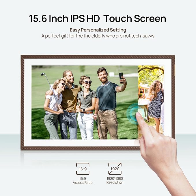 ARZOPA 15.6" Large Digital Picture Frame Free Cloud Storage No Subscription 1920X1080 FHD Touchscreen Anti-Glare Electric Photo Frame Slideshow Custom Gift Mode for Family and Friends