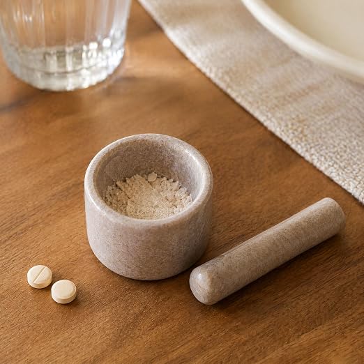 Marble Pill Crusher with Silicone Base – Blade-Free Mortar Pill Grinder for Seniors, Pets & Adults, Natural Stone Tablet Pulverizer for Easy Medicine Taking