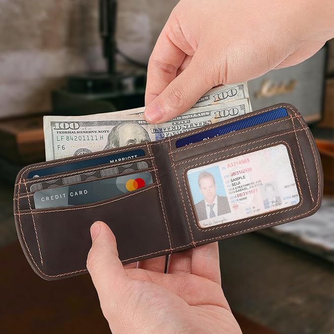 Polare Slim Curve Front Pocket RFID Blocking Italian Real Leather Bifold Wallet for Men (Dark Brown with AirTag Holder)