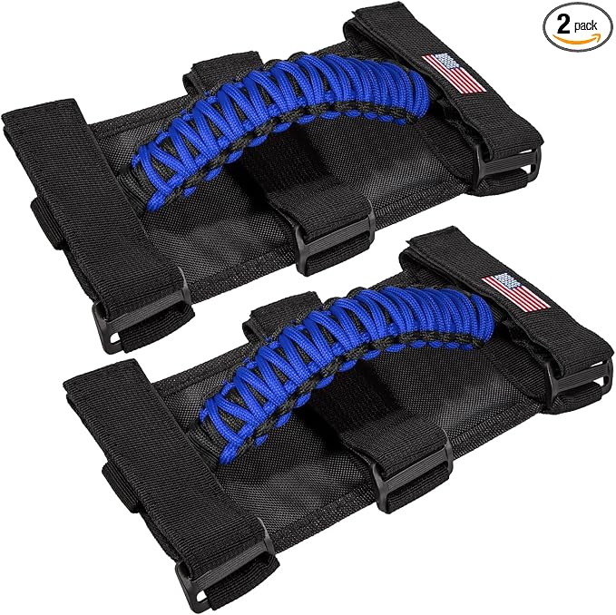 Roll Bar Grab Handles Grip Handle for Jeep Wrangler JK JKU JL JLU TJ YJ Sport Sahara Freedom Rubicon Unlimited Gladiator JT 1955-2023 UTV ATV Accessories Premium Paracord US Flag (Blue 2 Pack)