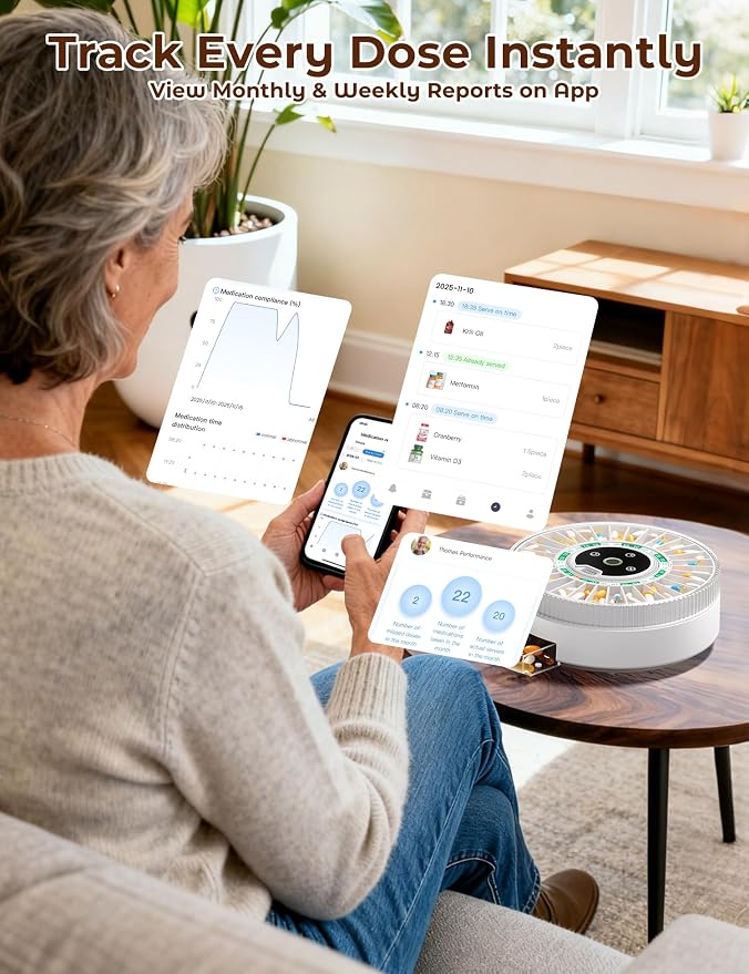 Betife Automatic Pill Dispenser for Elderly with Alarm – 31-Slots | Senior-Friendly,App Support,Fingerprint Unlock, Child-Proof,Bluetooth-Enabled