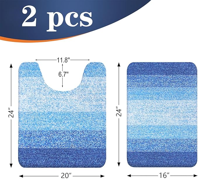 OLANLY Bathroom Rug Set 2 Piece, Soft Absorbent Microfiber Bath Mats and U-Shaped Contour Toilet Rug, Non-Slip, Machine Wash Dry, Shaggy Bath Mats for Bathroom (24"x16"+U24 x20, Light Royal Blue)