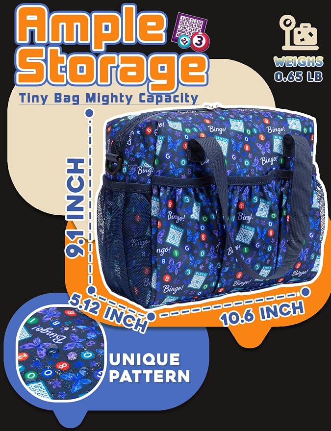 Bingo Bag with Pockets for Daubers Dabbers Navy Blue Bolsa para Bingo | Casino Bingo Game Accessories for Adults Bolsa de Bingo con Bolsillos