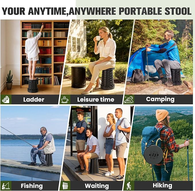 Qiguet Upgraded XXL Collapsible Stool - Folding Stool Max 1000lb Capacity,Portable Chair - Foldable Stool with Safety Lock,Portable Stool for Camping Barbecuing Fishing Gardening,Gifts for Fishermen.