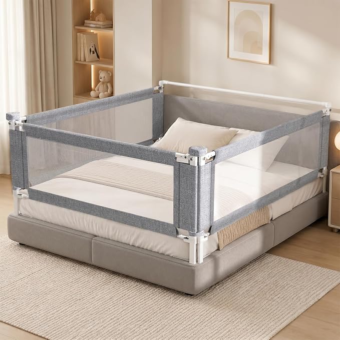 3-Piece Full Size Bed Rail for Toddlers - Adjustable Baby Bed Rail Guard, Kids Safety Bed Rail for Full Size Bed (74.8"x74.8"x54"-Grey)