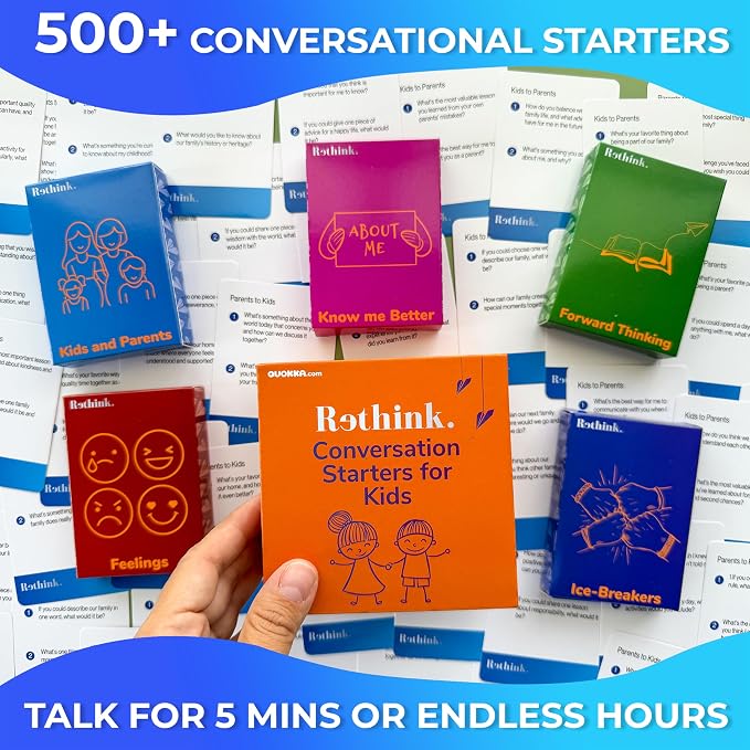 Quokka Conversation Cards Game - Fun Talking Board Game for Family Night | Kids Edition - 500 Questions - Kids Conversation Cards Premium Version - Share Thoughts