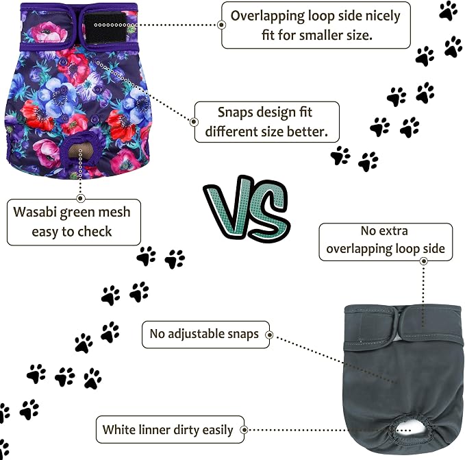 Female Dog Diapers 5Pcs - Premium Reusable Diapers for Doggie in Heat - Highly Absorbent Dog Diapers Female for Pet Incontinence with Adjustable Snaps, Rose, S