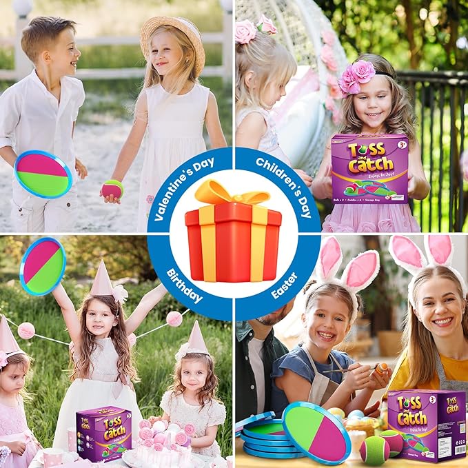 Aywewii Toss and Catch Ball Set, Boys Toys for 3 4 5 6 7 8 Year Old, Sports Gifts for Kids, Outdoor Games for Yard Backyard Camping Beach Pool Family Party, 6 Paddles & 3 Balls
