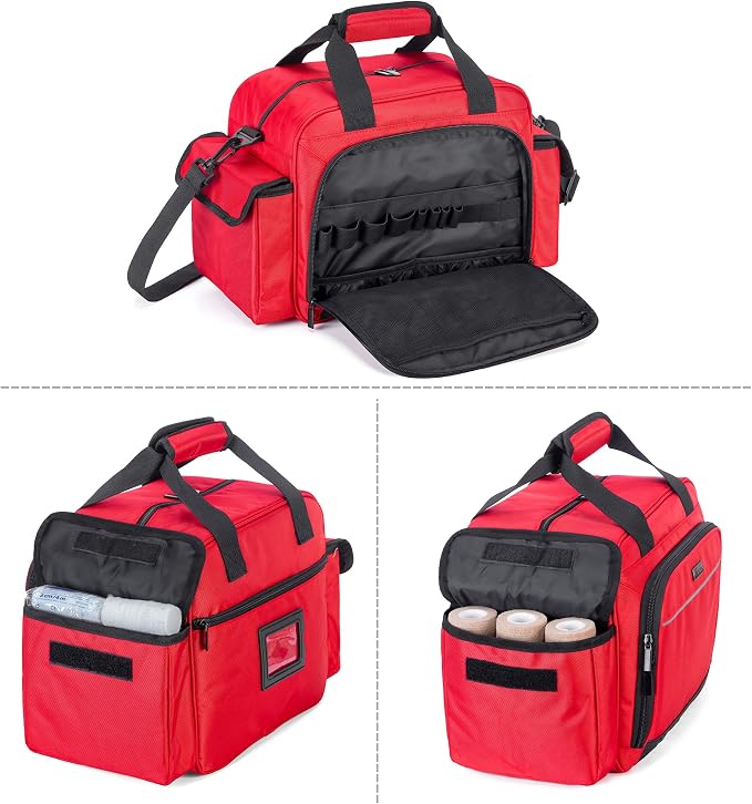 Trunab Home Health Nurse Bag Empty, Portable Medical Supplies Shoulder Bag | for Hospice, Home Visit, Hospital Interns, Red, Bag Only