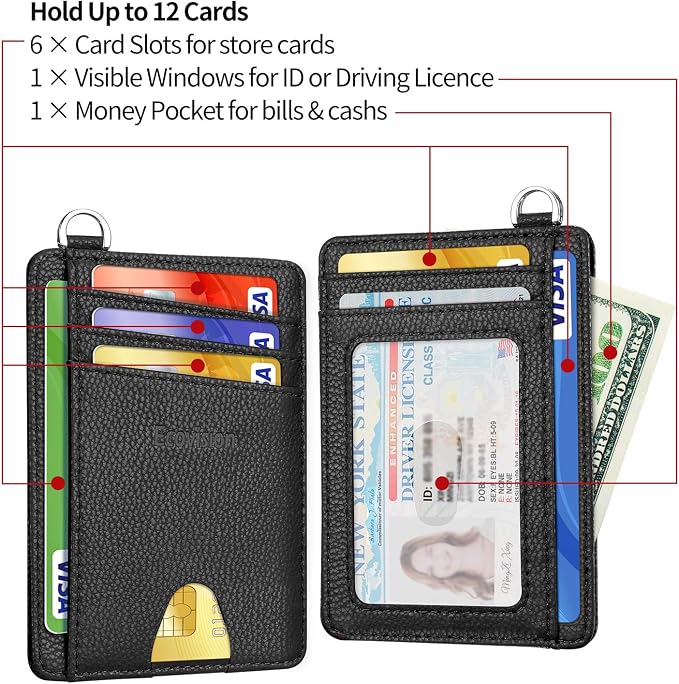 Slim Minimalist Front Pocket Wallet, RFID Blocking Credit Card Holder Wallet with Detachable D-Shackle for Men Women
