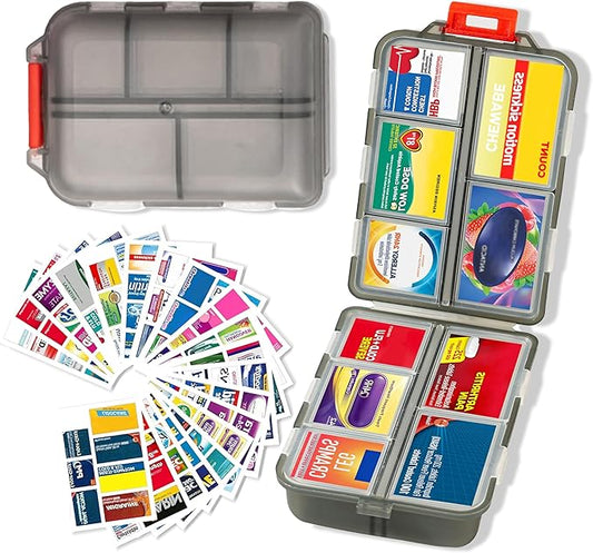 2026 New Extra Large Pill Box with Medicine Labels Travel Essentials Daily Med Container Mini Medication Organizer Storage Organizer Case 7 Day Pill Organizer(Grey)