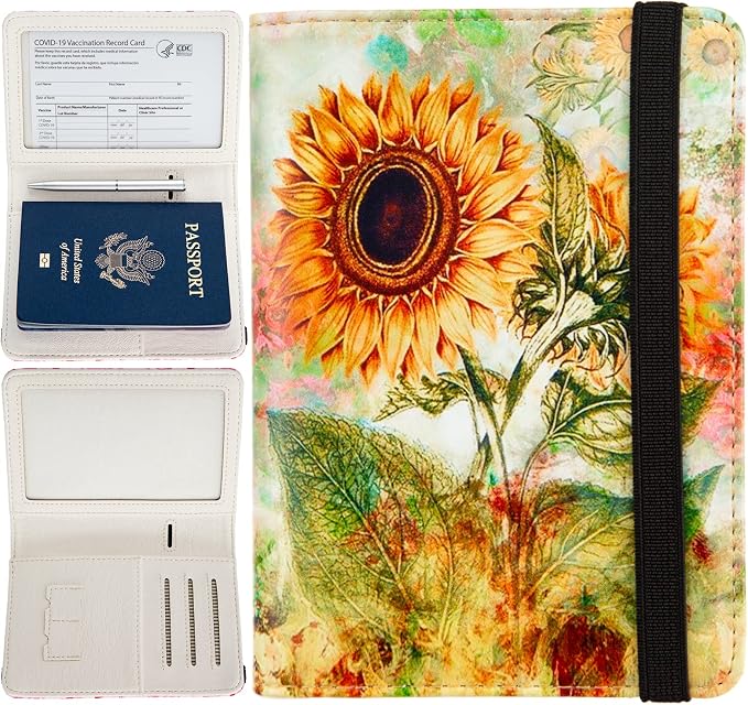 Pink Passport Holder,Cute Passport Cover,Travel Wallet with Credit Card Slots Rfid passport Wallet Waterproof Documents Organizer Women Men (Sunflower)