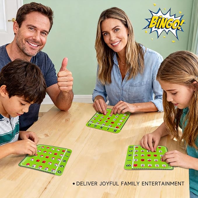 Regal Bingo Bulk Bingo Cards with Sliding Windows - Reusable Large Print Bingo Game Cards for Adults Large Group - 8 Pack, Green