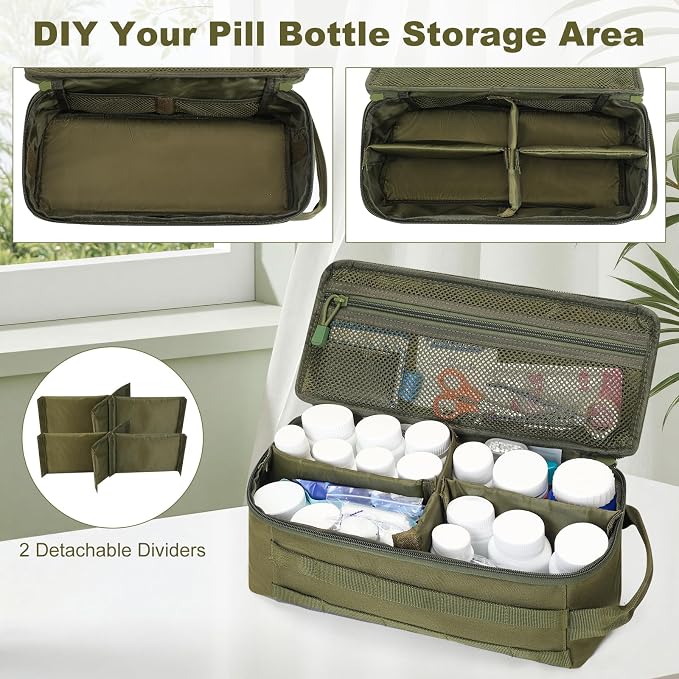 Travel Medicine Bag,Medication Pill Bottle Organizer Empty Case | Medicine Bag For Traveling,Hold Large Pill Bottles,Empty First Aid Bag
