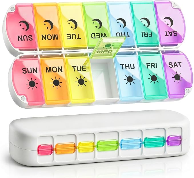 Gelibo Pill Organizer 2 Times a Day,Magnetic Foldable Weekly AM PM Pill Case, Large Travel Pill Box for Vitamins,Supplements,Medication Organizer 7 Day,Never Spill Pills,Easy to Open for Arthritis