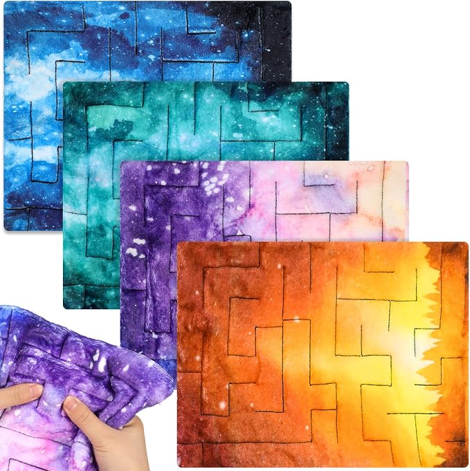 CHENGU 4 Pcs Marble Maze Mat Sensory Fidget Stress Relief Toys Calming Sensory Mat Anxiety Relief Fabric Toys for Teens Autism Calming Down Classroom Gifts Prizes(Starry Sky,12.99 x 8.66 in)