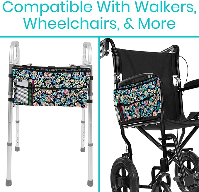Vive Walker Bag - Accessories Wheelchair Basket Pouch (Water Resistant) - Seniors Caddy Accessory Attachment for Folding, Rolling Walkers - Carry Storage Carrier Tote - Lightweight, Universal Size