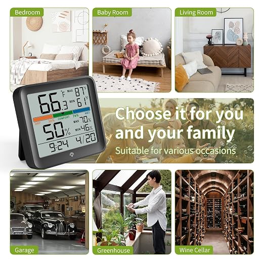 Indoor Digital Thermometer Hygrometer, Room Temperature Humidity Monitor | Accurate with Calibration, Backlight, Air Comfort Indicator, 24H Max Min Records, Time, Date (AAA Batteries Included)
