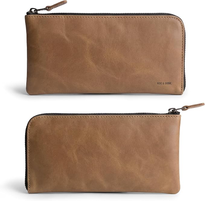 Hide & Drink, Leather Long Zippered Wallet, Holds Up to 8 Cards Plus Coins And Flat Bills, Phone Holder, Cash Organizer, Travel Essentials, Handmade, Single Malt Mahogany