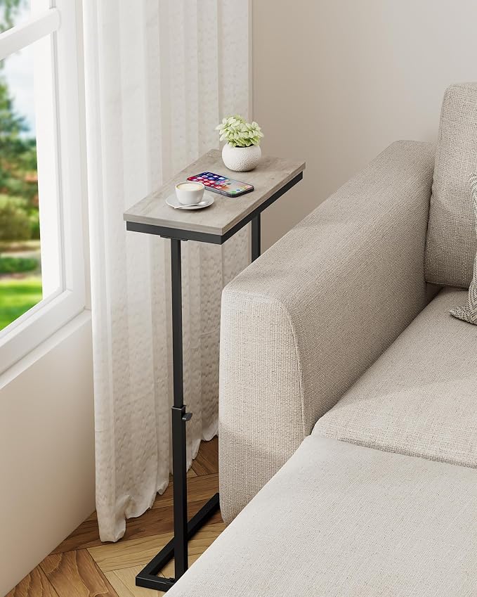 TUTOTAK End Table, Side Table, Tall Couch Table, Sofa Table | for living Room, Bedroom, Greige TB01BG083