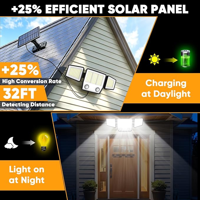 Split Solar Lights Outdoor Waterproof with Dual Motion Sensors - 15.7ft Cable 3000LM Solar Security Light for Garden Pathway, IP65 Waterproof Solar Flood Lights for Outside(Cool with Remote Control,3)