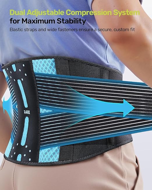 Rakiie Slim Back Brace for Lower Back Pain Relief, Lightweight & Breathable Back Support Brace for Men Women, Ergonomic Light Lumbar Support for Everyday Wear, Sky Blue XL