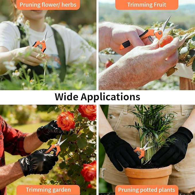 4 Pack Garden Pruning Shears, Stainless Steel Shears, Gardening Shears Scissors Pruning Shears for Gardening Tools (2pcs Orange+1pcs Green+1pcsBlue)