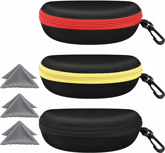 ZONLY 3 Pack Sunglasses Case Portable Travel Zipper Eyeglasses Case Hook With Cleaning Cloth