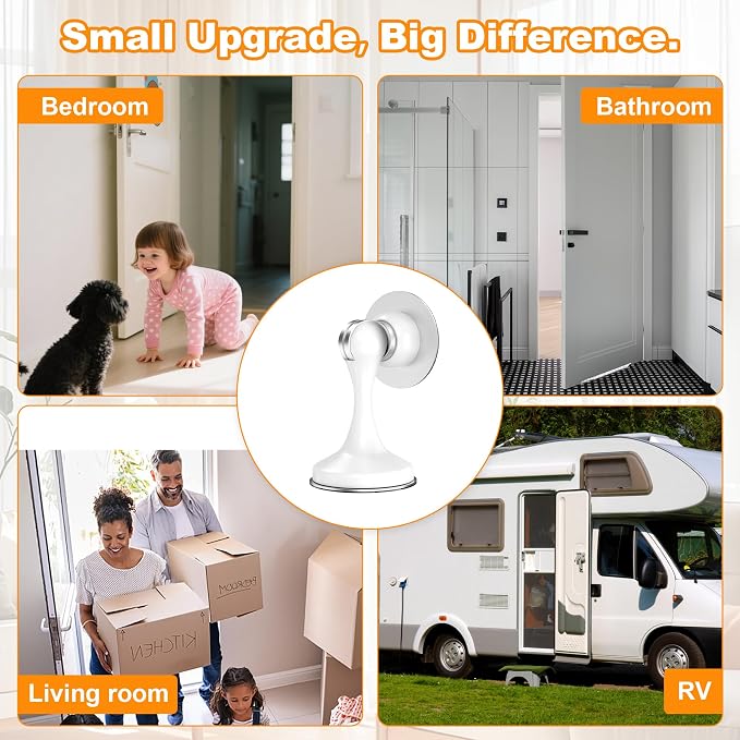 Crosize Magnetic Door Stoppers 4 Pack, Stainless Steel Door Stops for Wall and Floor Mounting, Door Holder Keep Door Open, No Drilling Door Stop with Adhesive Tapes, White
