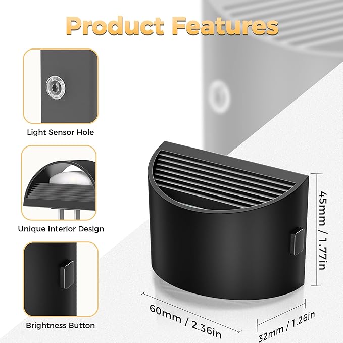 DORESshop LED Night Light[2 Pack], Night Lights Plug into Wall, Plug in Night Light with 3 Color Temperatures, Dusk to Dawn Sensor, Nightlights for Adults, Bedroom, Bathroom, Hallway, Black