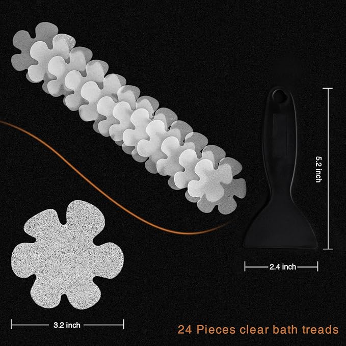 Original 24PCS Upgraded Gentle Bathtub Stickers Non-Slip, Safety Shower Treads Adhesive Appliques with Premium Scraper