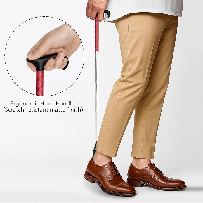 Shoe Horn Long Handle for Seniors, Telescopic Stainless Steel | Long Shoe Horn, 14"-35" Adjustable Length, One-Pull Extension, Matte Finish, Reduced Wobble, No-Bend Shoe Helper